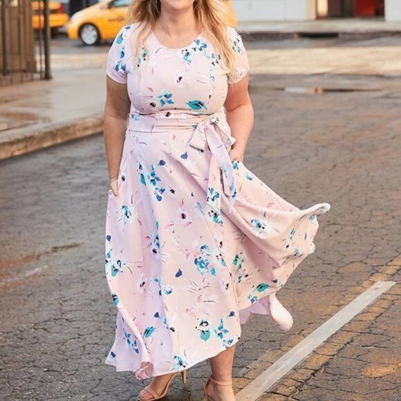Lane Bryant Dresses & Skirts - Lane Bryant Floral Lena Fit & Flare Midi Dress Pink Plus Size 28 *NO BELT H14775